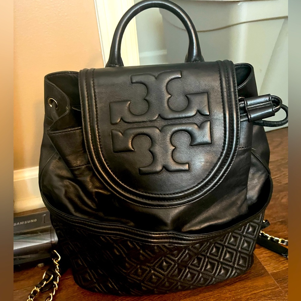 Tory Burch black leather backpack medium